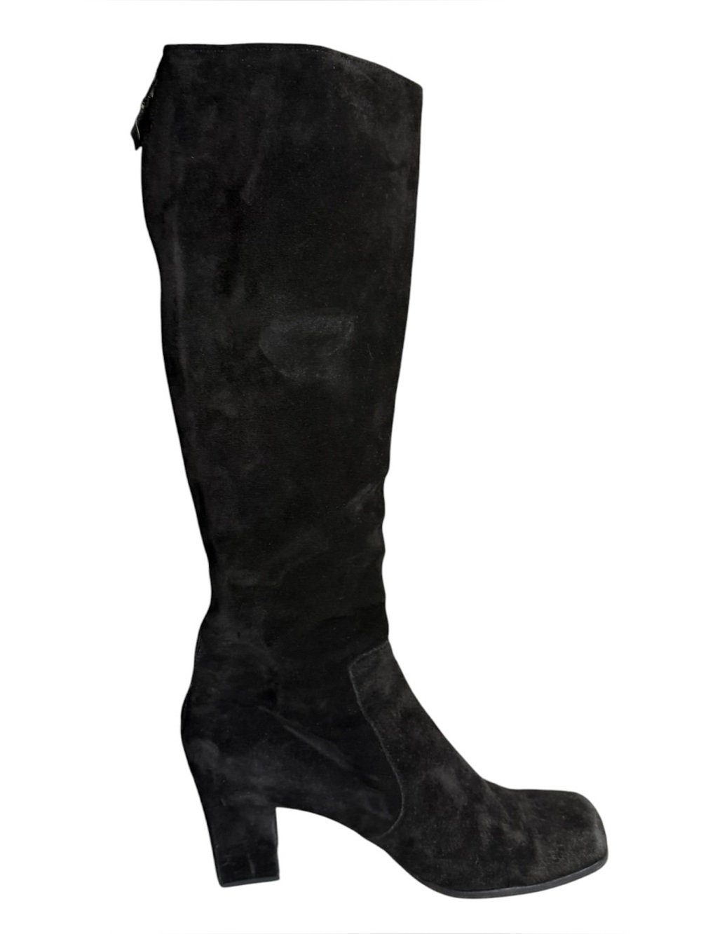 Yves Saint Laurent Knee High Suede Boots Back Zip Square Toe Size 8